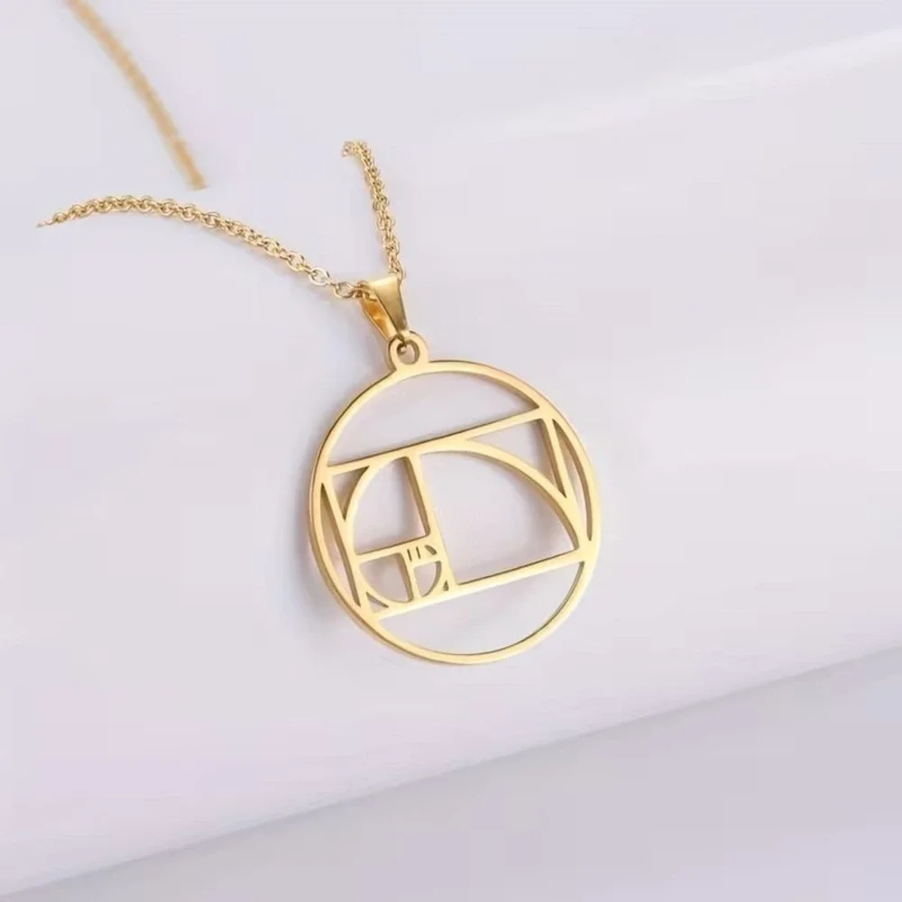 Golden Ratio Fibonacci Spiral Necklace 18K Gold Plated Stainless Steel Math Gift